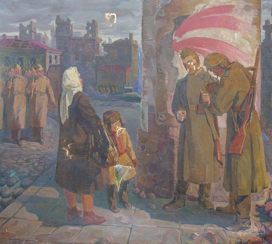Oil painting The soldiers Bondar Ivan Ivanovich: Title: Oil painting The soldiers Bondar Ivan Ivanovich Description: №Pol 59 *** ABOUT THIS PAINTING *** * TITLE: "The soldiers" * ARTISTS: Bondar Ivan Ivanovich * SIZE: 127x147 cm/'50x57.87 inch