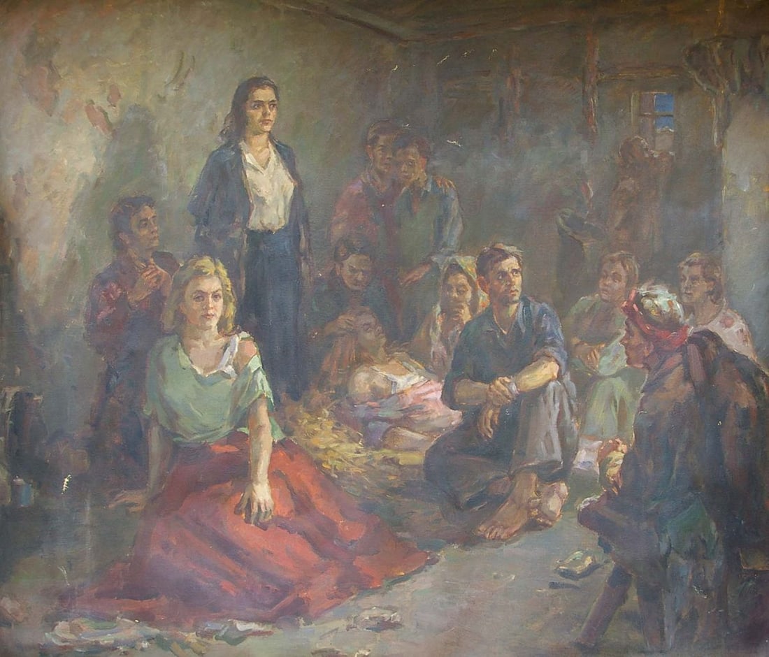 Oil painting Young Guards Kop Shidlovskiy: Title: Oil painting Young Guards Kop Shidlovskiy Description: №Pol 65 *** ABOUT THIS PAINTING *** * TITLE: "Young Guards" * ARTISTS: Kop Shidlovskiy * SIZE: 130x157 cm/'51.18x61.81 inches' * MED