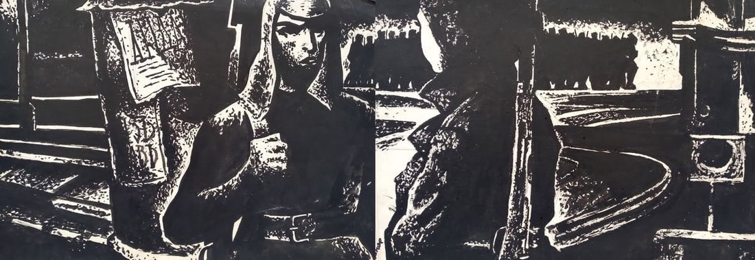 Social realism ink painting Duty soldier (1 of 14)