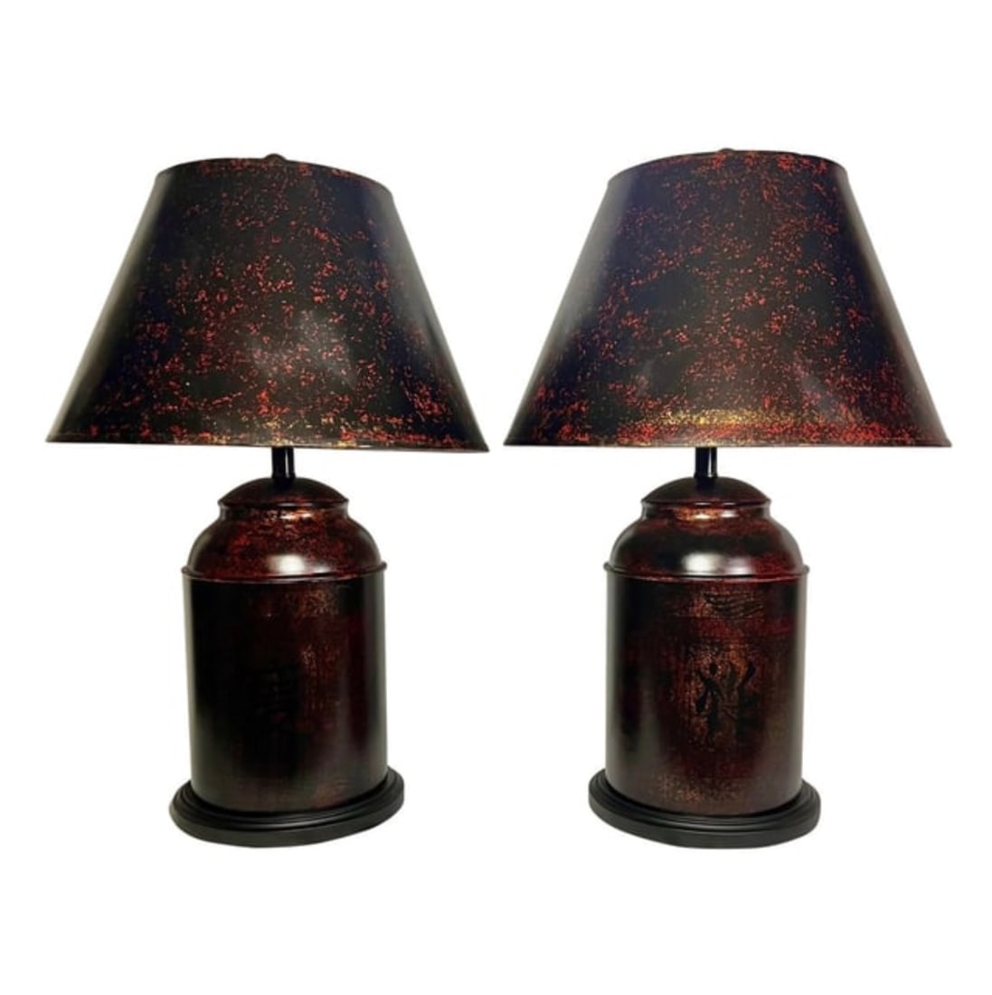 Vintage Chinoiserie Tole Tea Caddy Hand Painted Table Lamps - A Pair (1 of 1)