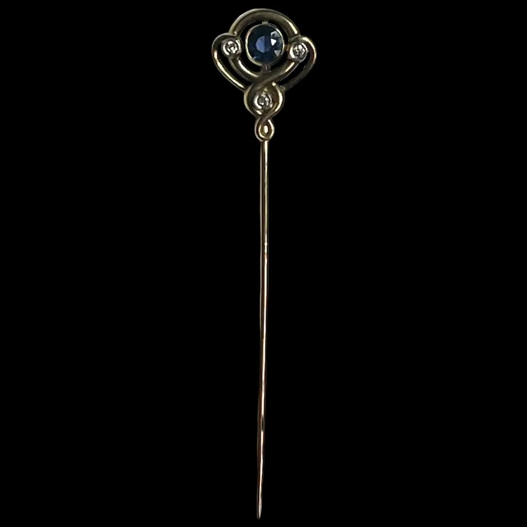Vintage 14k Gold Sapphire and Diamond Stickpin (1 of 6)