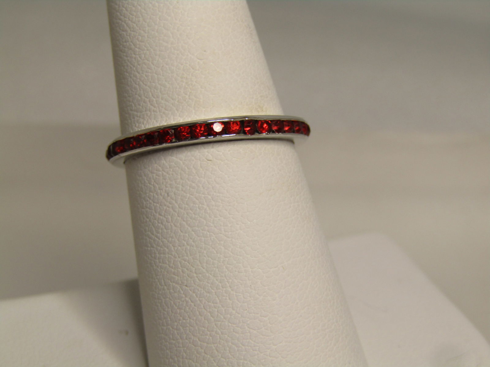 Vintage Sterling Red Crystal Eternity Ring, Sz. 7.5, 1980's, Signed (1 of 7)