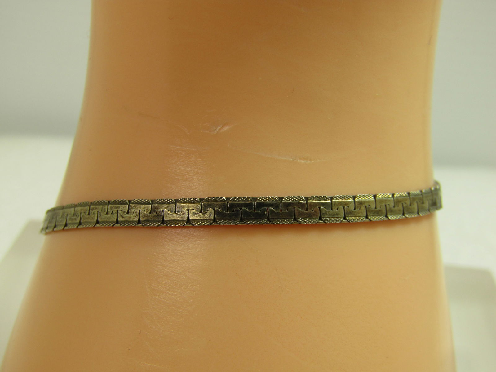 Vintage Sterling Fancy Herringbone Bracelet, 7", 1970's, Signed (1 of 6)