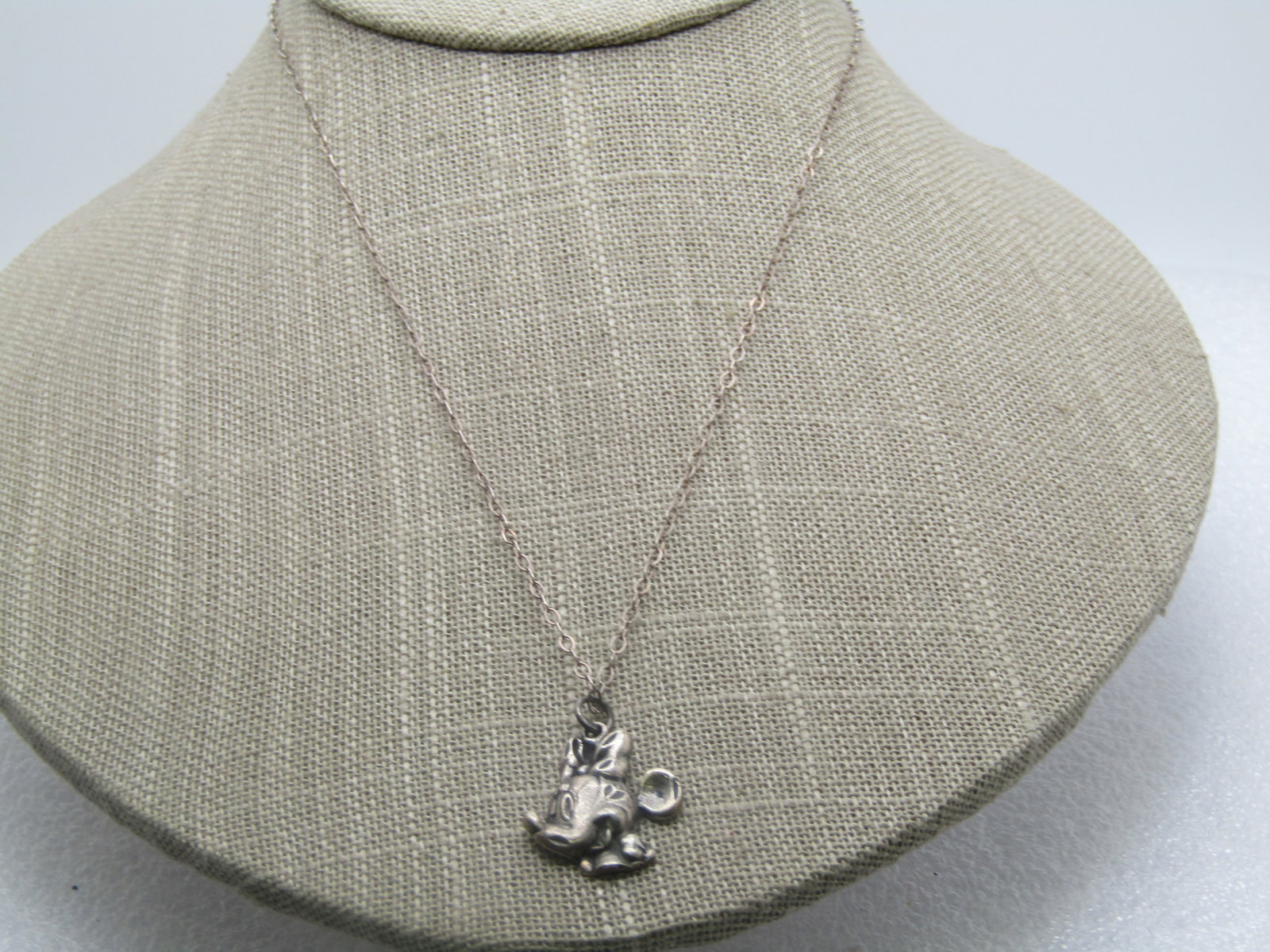 Vintage Sterling Minnie Mouse Necklace, 18", Signed: Vintage Sterling Minnie Mouse Necklace, 18", Signed Disney and V.D. 55. The pendant is appx. 3/4" tall and wide. It is on an appx. 2mm oval link chain with spring clasp. It is marked sterling and it,