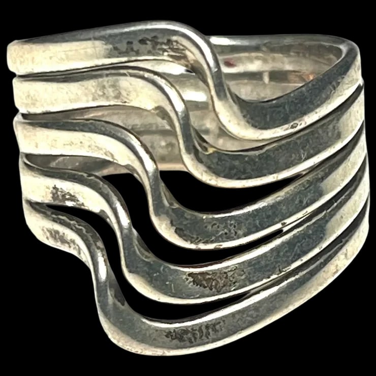 Vintage Modernist Sterling Silver Wavy Multi Band Ring (1 of 5)