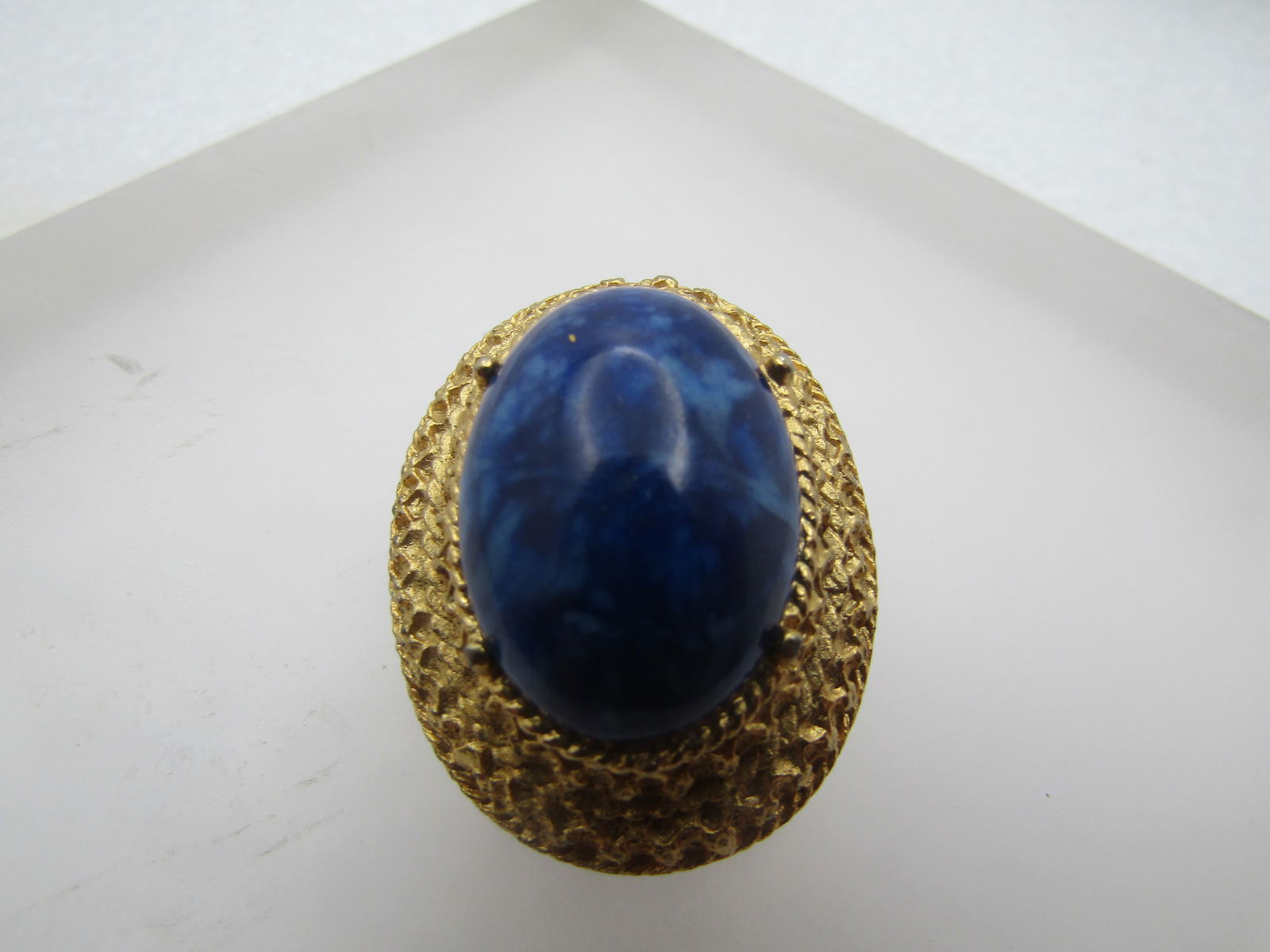 Vintage Gold Tone Blue Glass Brooch, 1970's-1980's (1 of 4)
