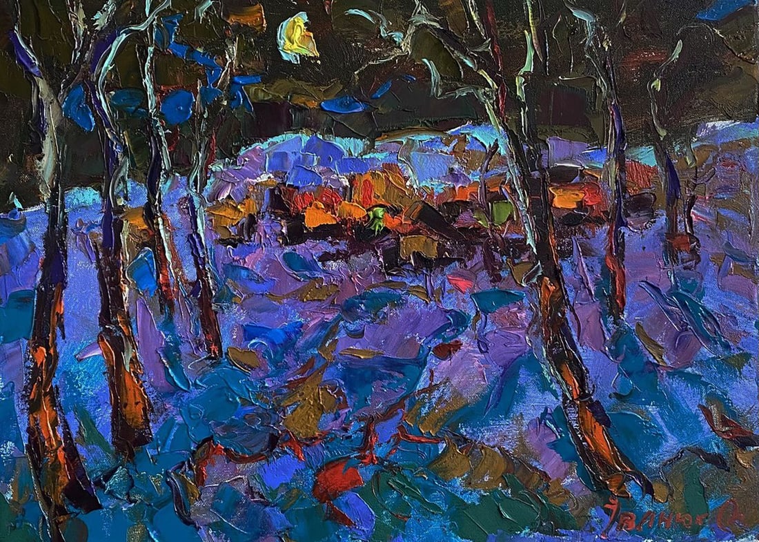 Oil painting Moonlit night in the field Oleksiy Ivanyuk: Title: Oil painting Moonlit night in the field Oleksiy Ivanyuk Description: Kalen 1651The Oil painting Canvas titled "Moonlit night in the field" unfolds a captivating vision of nocturnal serenity, wh