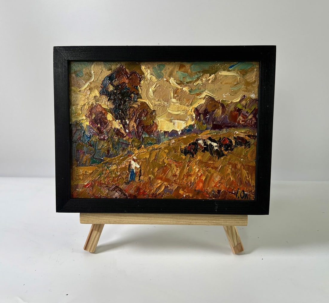 Oil painting Autumn cow grazing Oleksiy Ivanyuk: Title: Oil painting Autumn cow grazing Oleksiy Ivanyuk Description: AAA5921*** ABOUT THIS PAINTING **** TITLE: "Autumn cow grazing"* ARTISTS: Oleksiy Ivanyuk* SIZE: 15x20 cm/5.90x7.87 inches'* MEDIUM: