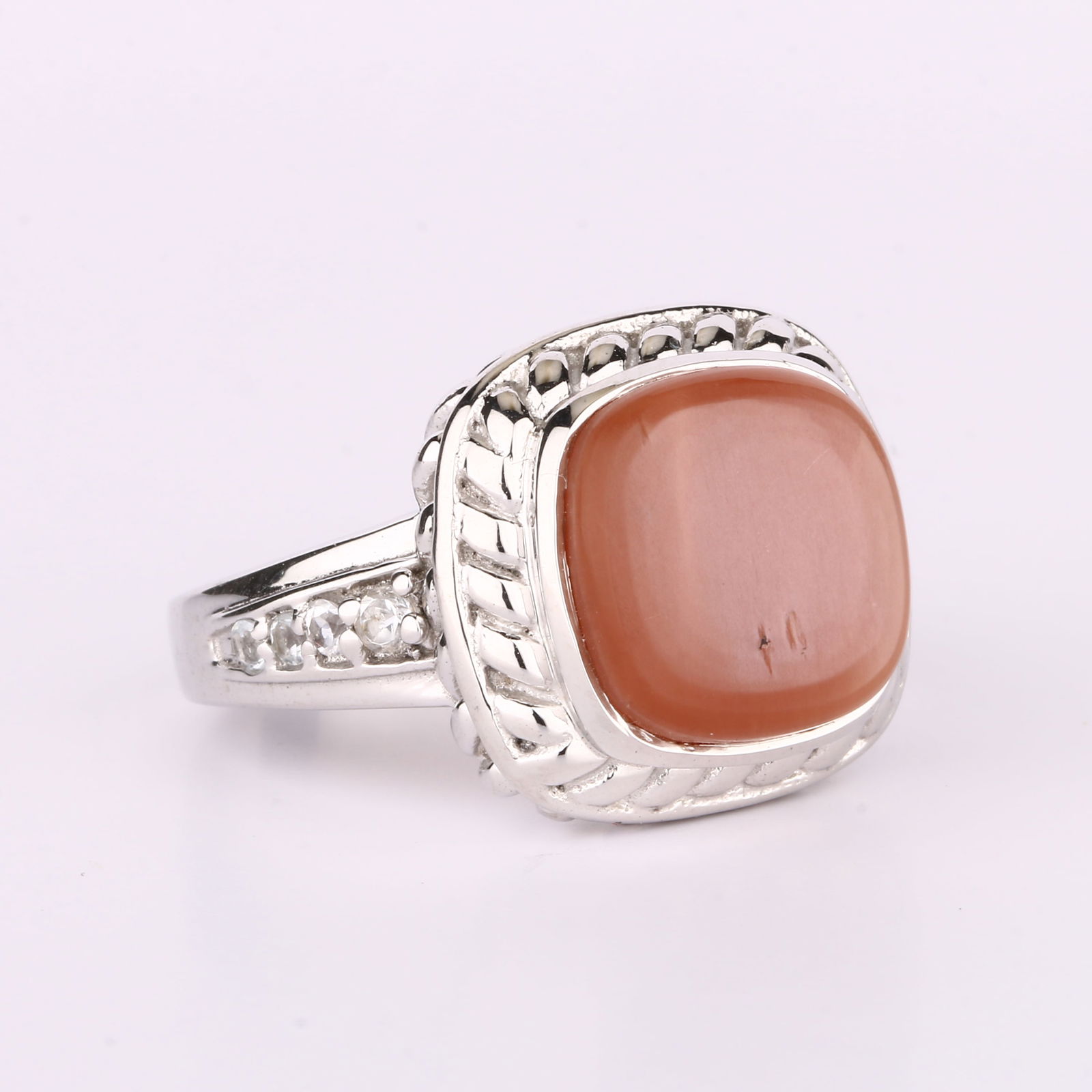 Ring: Peach Moonstone CAB Cushion 11.00mm - 2