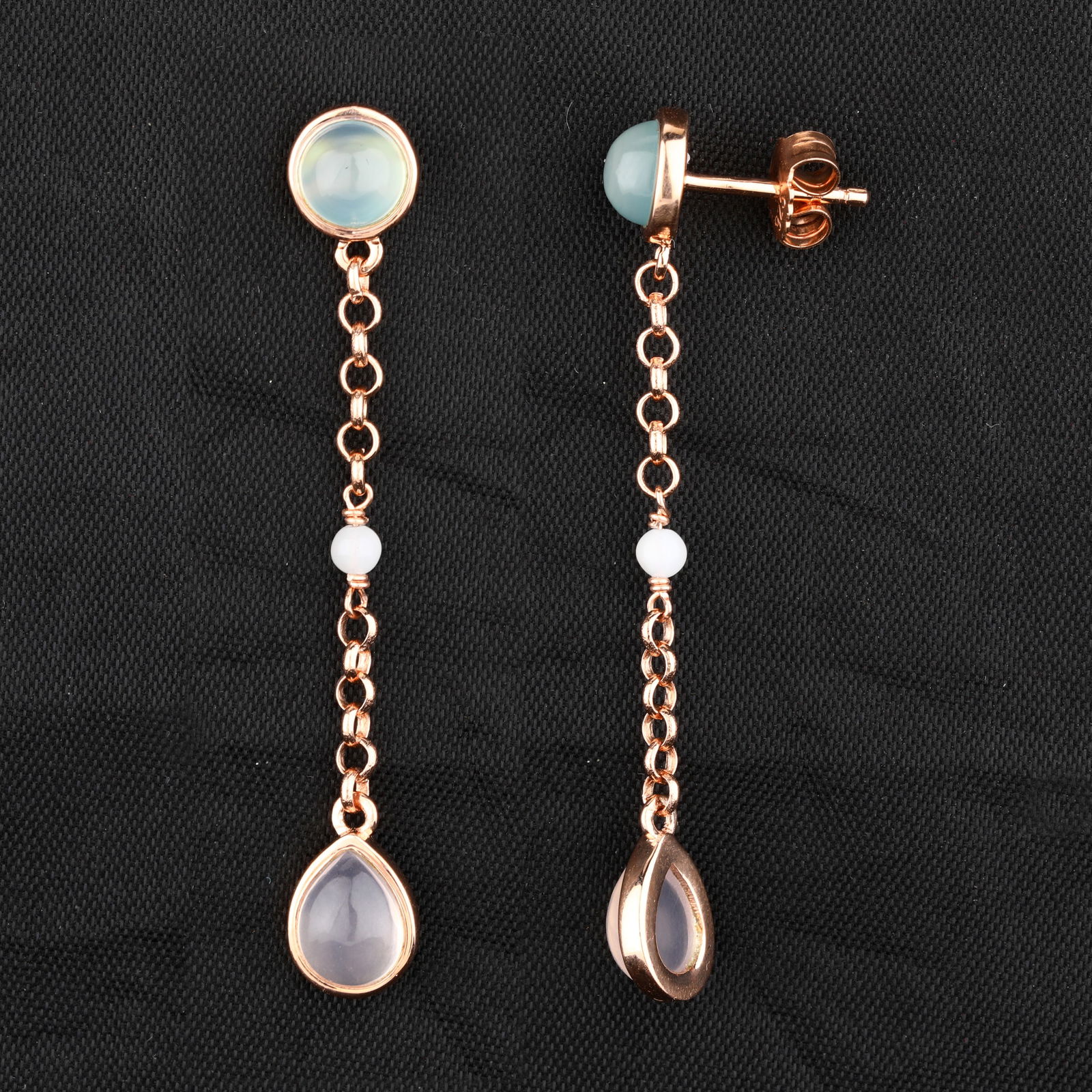 Ring: Sea Blue Chalcedony( Light Color Unprocessed ) CAB Round( FLAT FROM BOTTOM ) 6.00mm - 4