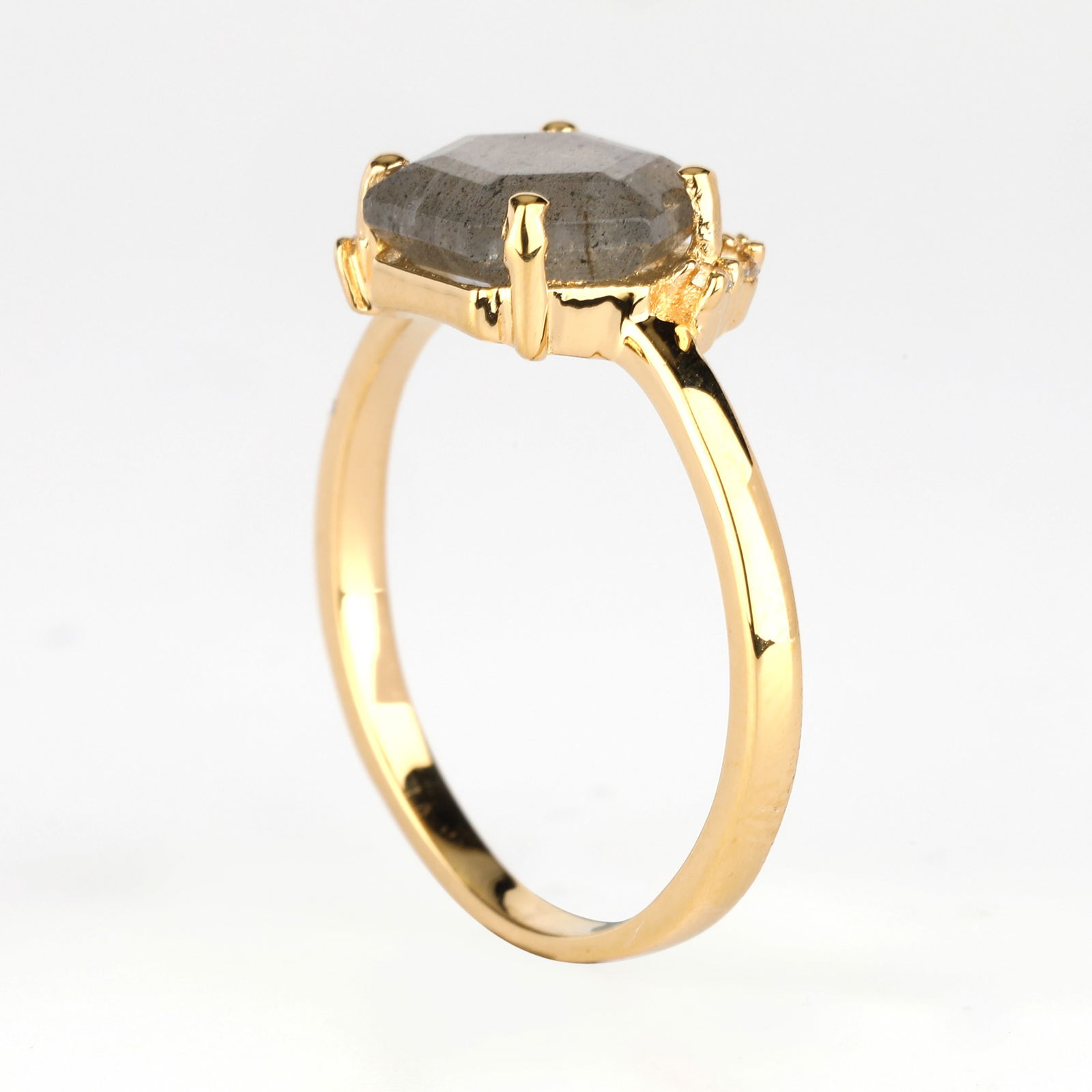 Ring: Labradorite Hexagon Shape 8.00mm