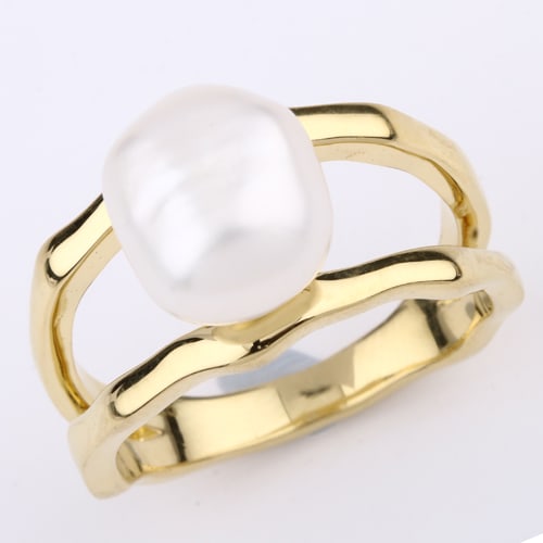 Ring: Baroque Pearl ( Half Drill ) Fancy Shape 10x9mm