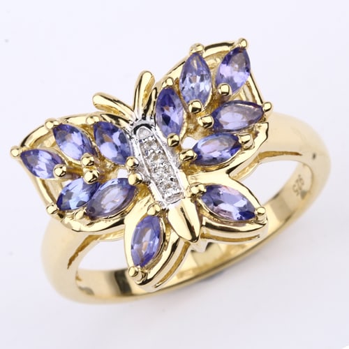 Ring: Tanzanite Marquise 4x2mm: No Reserve! Title: Ring: Tanzanite Marquise 4x2mm Description: Tanzanite Marquise 4x2mm - 12Pcs + White Topaz Round 1.00mm - 2Pcs + White Topaz Round 0.90mm - 2Pcs Date/Period: After 2000 Materials: 9