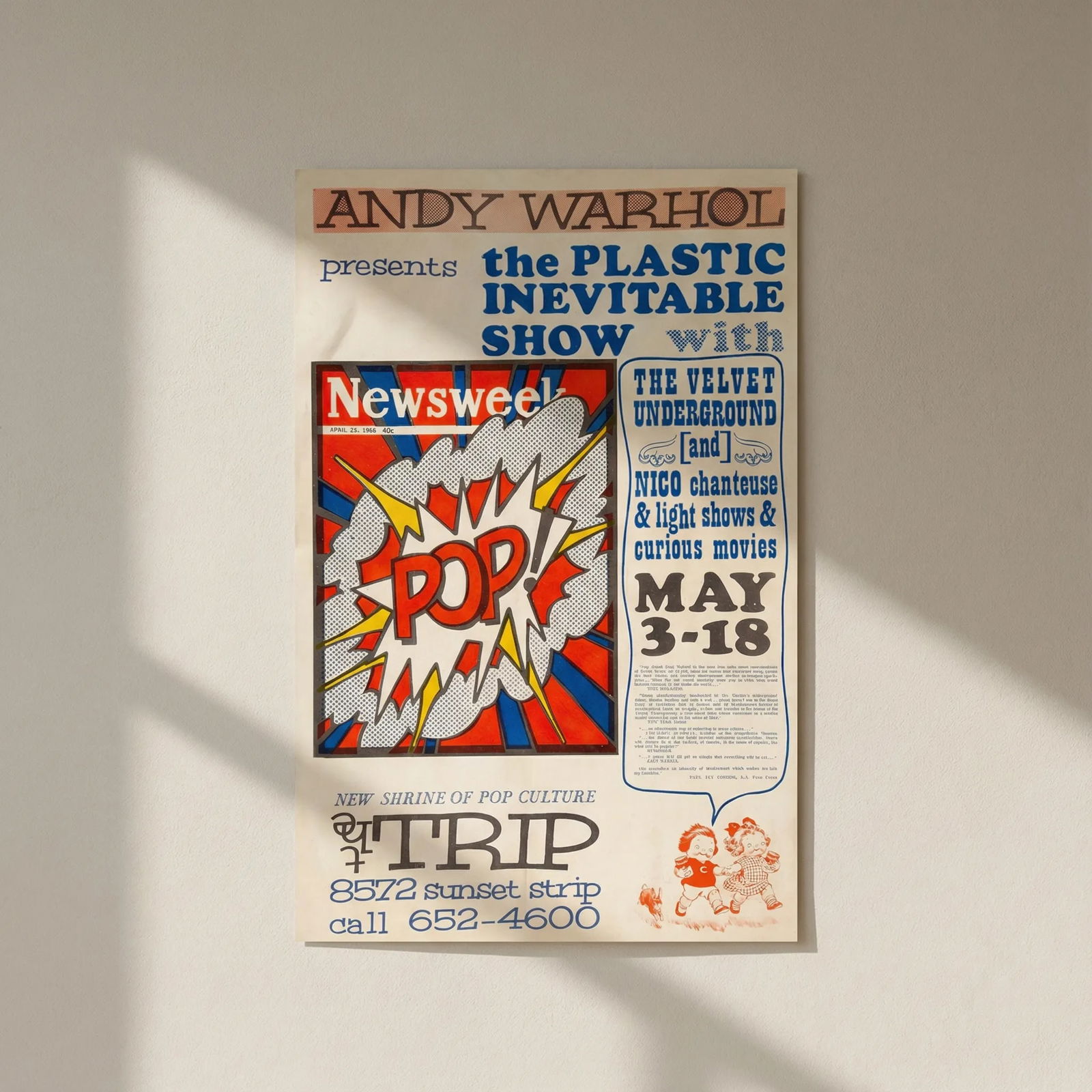 Andy Warhol Plastic Inevitable Poster Print: Title: Andy Warhol Plastic Inevitable Poster Print Description: Andy Warhol Plastic Inevitable Poster Printm mounted to board measuring at 14x22 inches Dimensions: 14x22" Reserve: $60.00 Shipping: Dom