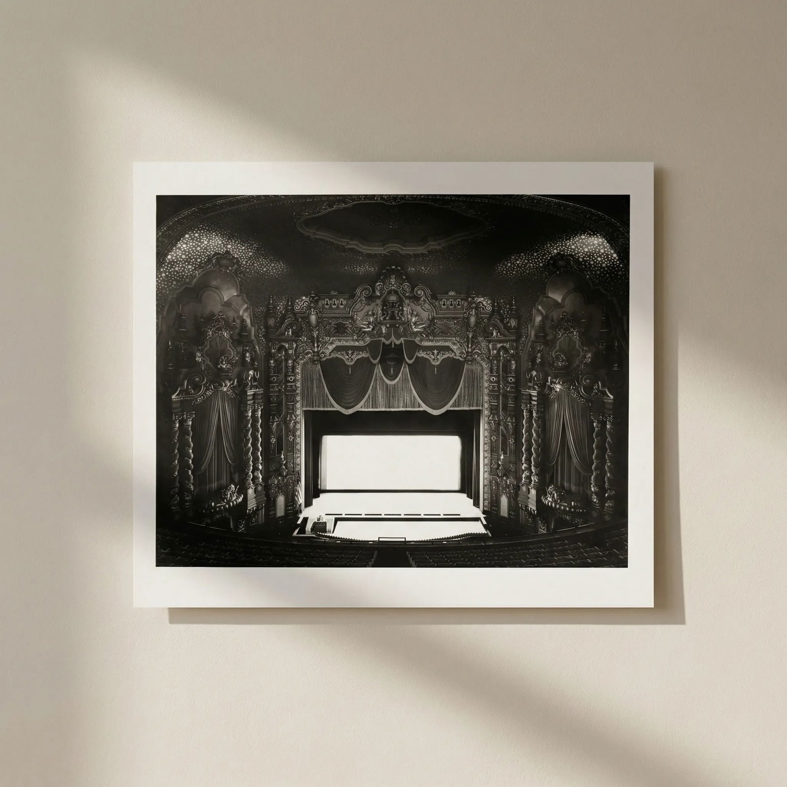Hiroshi Sugimoto Ohio Theatre Print: Title: Hiroshi Sugimoto Ohio Theatre Print Description: Hiroshi Sugimoto Ohio Theatre Print mounted to board measuring at 16.5x21.25 inches Dimensions: 16.5x21.25" Reserve: $60.00 Shipping: Domestic: