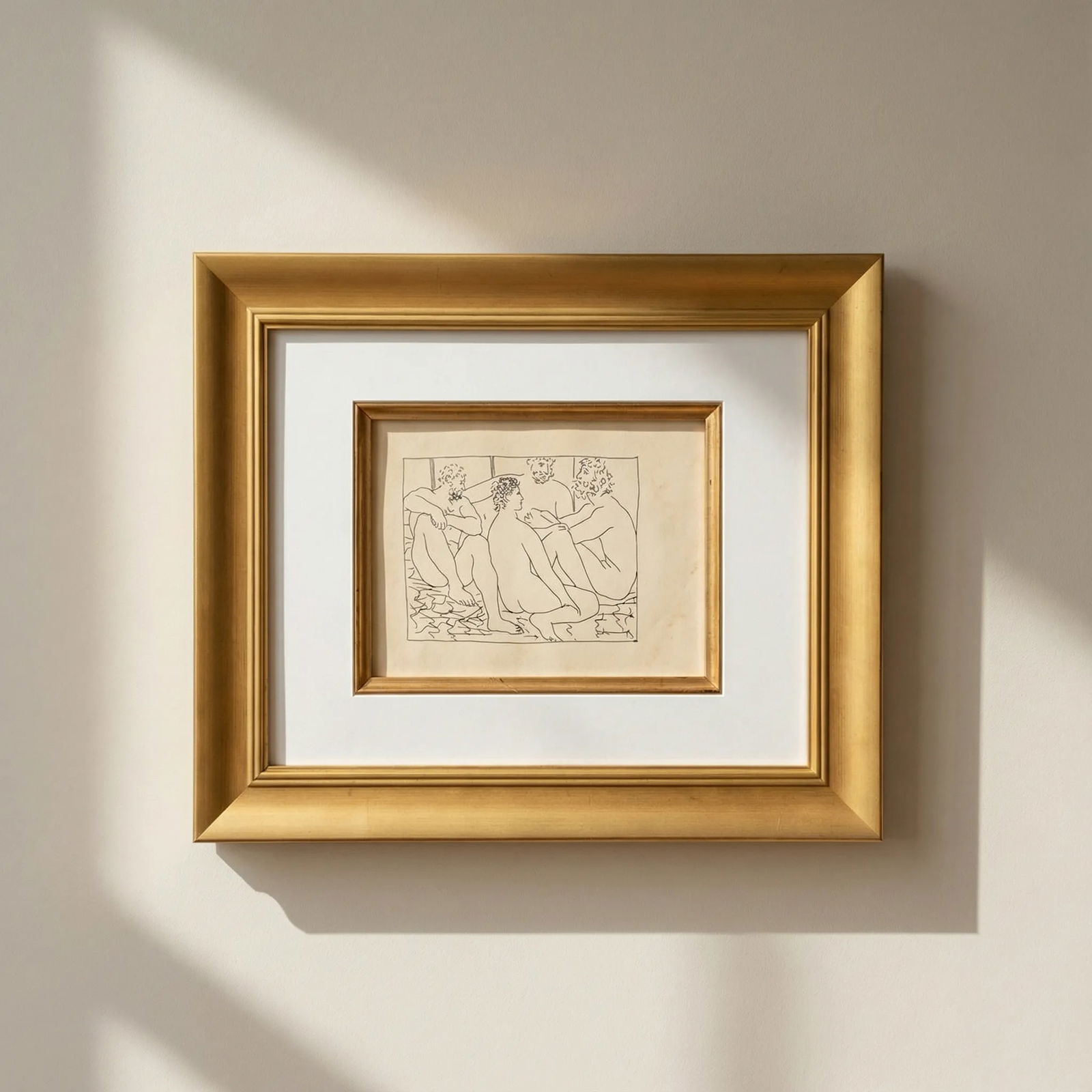 Picasso 28 Four seated nude men framed: Title: Picasso 28 Four seated nude men framed Description: Title: Four seated nude men Artist: Pablo Picasso (after) Country: Spain Medium: Facsimile - 28 Marks: Not signed, not numbered Paper Size: 1