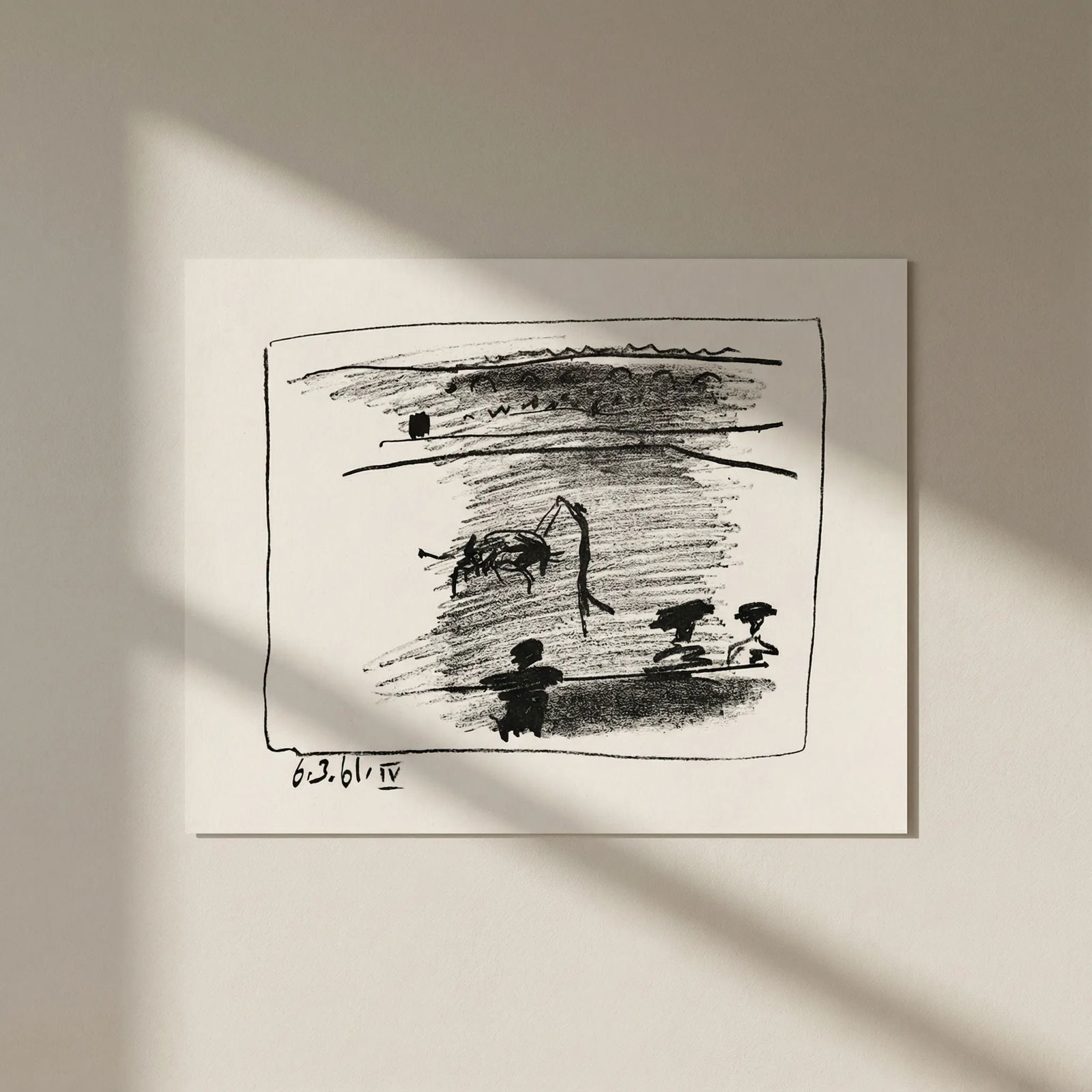 Pablo Picasso IV . 6-3-61 Original Lithograph Banderillas a los toros: Title: Pablo Picasso IV . 6-3-61 Original Lithograph Banderillas a los toros Description: Title: Banderillas a los toros Artist: Pablo Picasso Country: Spain Medium: Original Lithograph? IV. 6-3-61 Ma