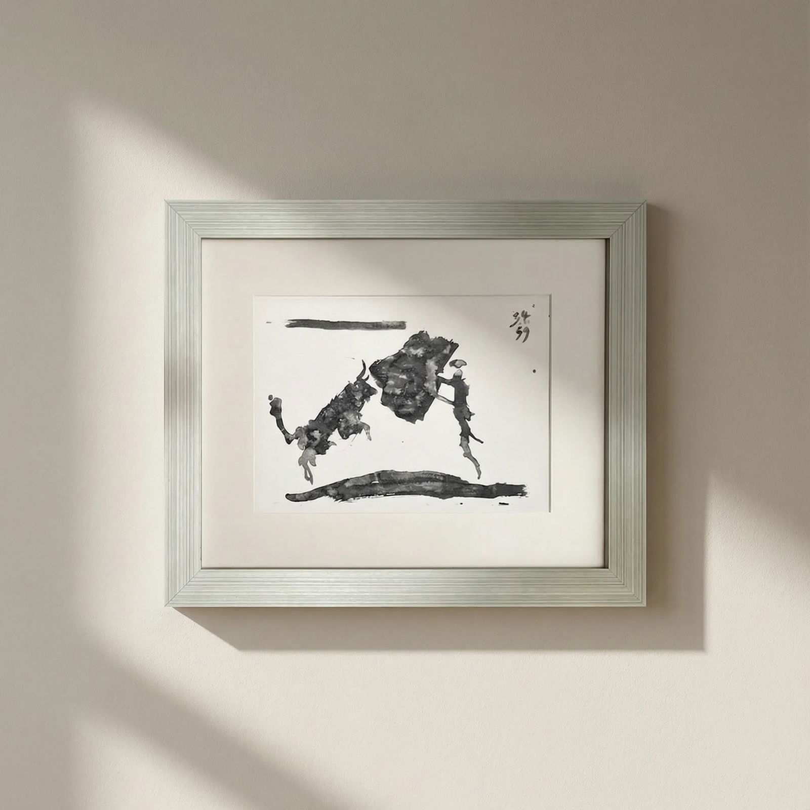 Pablo Picasso Toros y Toreros 9 dated 3-4-59 framed: Title: Pablo Picasso Toros y Toreros 9 dated 3-4-59 framed Description: Artist: Pablo Picasso Country: Spain Title: Toros y Toreros 9 dated 3-4-59 Medium: Bichromie Marks: Not signed, not numbered Pap