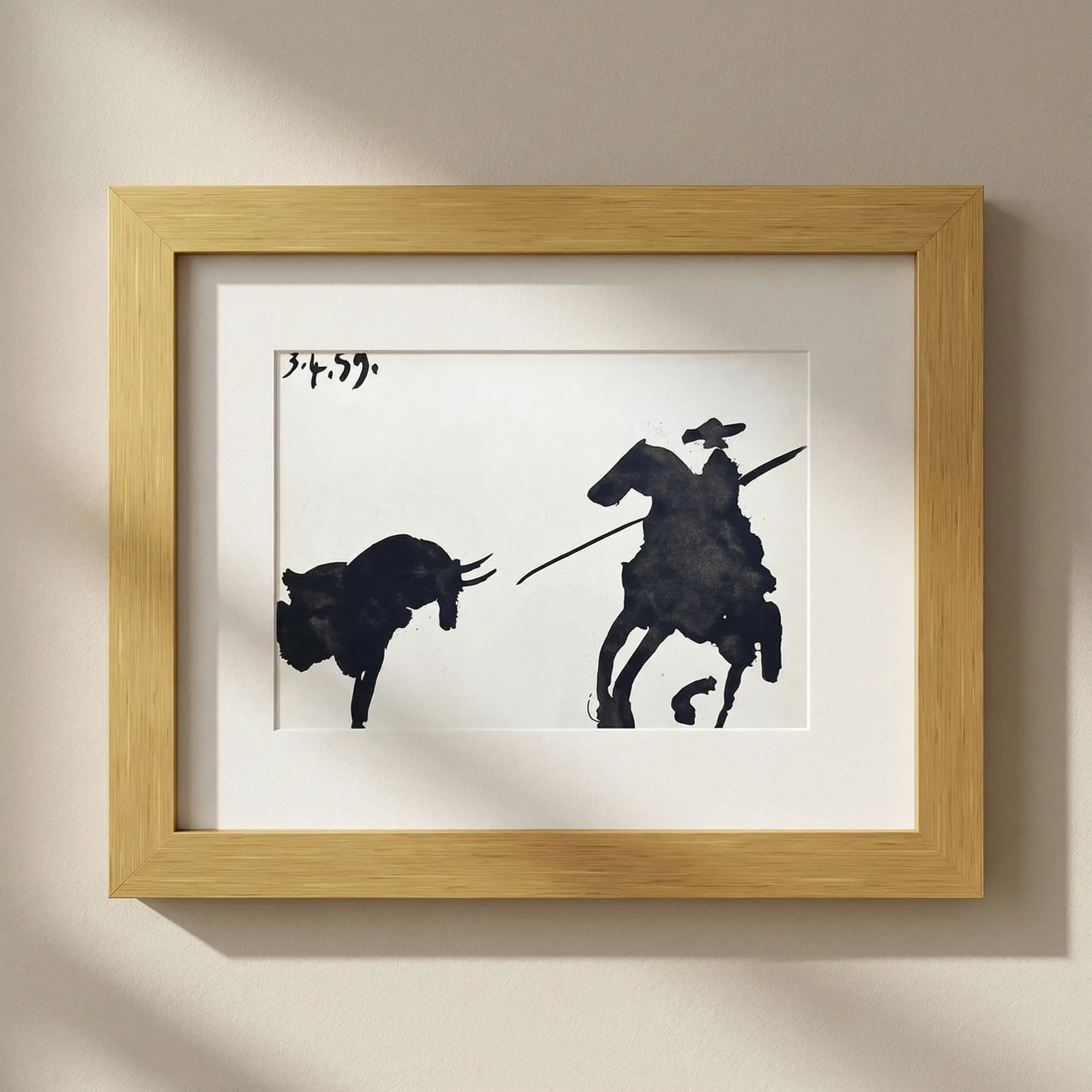 Pablo Picasso Framed Toros y Toreros 7 dated 3/4/59: Title: Pablo Picasso Framed Toros y Toreros 7 dated 3/4/59 Description: Artist: Pablo Picasso Country: Spain Title: Toros y Toreros 7 dated 3/4/59 Medium: Bichromie Marks: Not signed, not numbered Pap