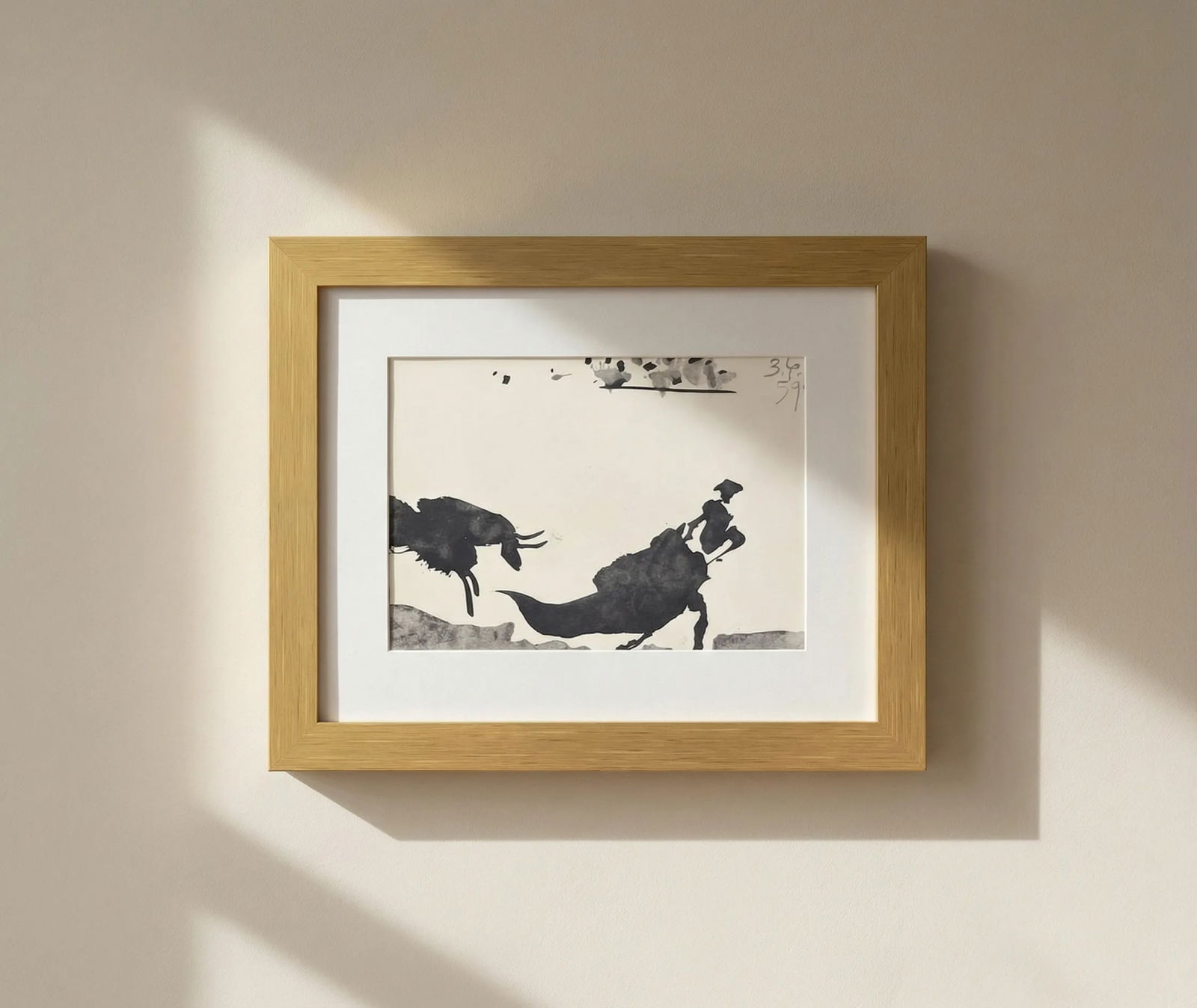 Pablo Picasso Framed Toros y Toreros 3 dated 3/6/59: Title: Pablo Picasso Framed Toros y Toreros 3 dated 3/6/59 Description: Artist: Pablo Picasso Country: Spain Title: Toros y Toreros 3 dated 3/6/59 Medium: Bichromie Marks: Not signed, not numbered Pap