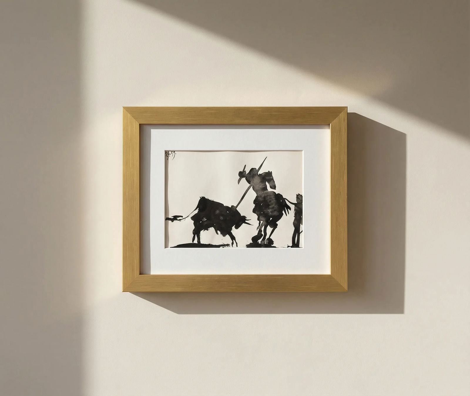 Pablo Picasso Framed Toros y Toreros 5 dated 3/4/59: Title: Pablo Picasso Framed Toros y Toreros 5 dated 3/4/59 Description: Artist: Pablo Picasso Country: Spain Title: Toros y Toreros 5 dated 3/4/59 Medium: Bichromie Marks: Not signed, not numbered Pap