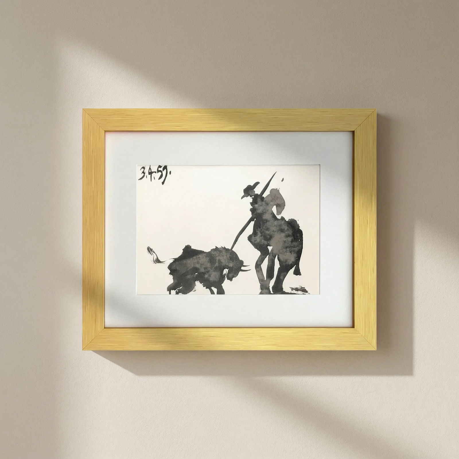 Pablo Picasso Framed Toros y Toreros 6 dated 3/4/59: Title: Pablo Picasso Framed Toros y Toreros 6 dated 3/4/59 Description: Artist: Pablo Picasso Country: Spain Title: Toros y Toreros 6 dated 3/4/59 Medium: Bichromie Marks: Not signed, not numbered Pap