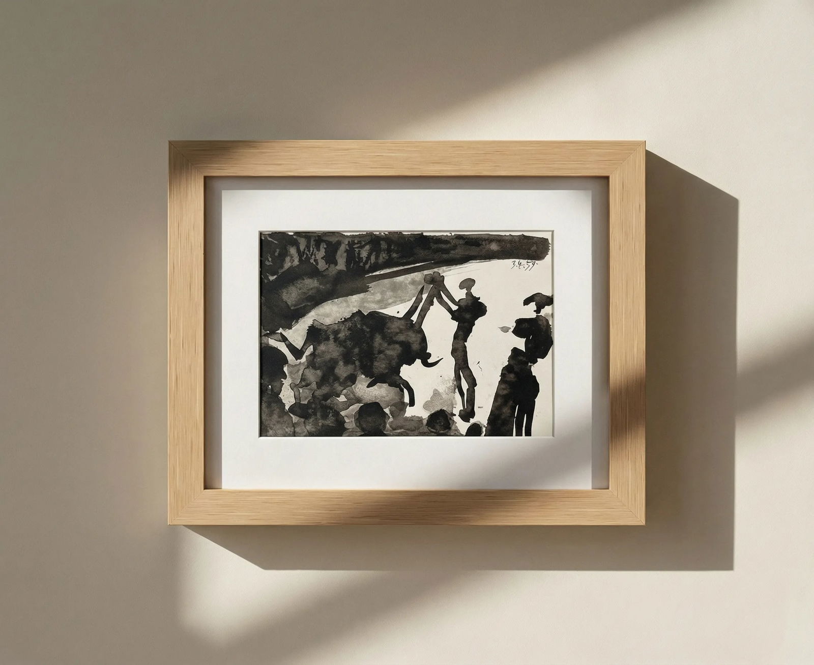 Pablo Picasso framed Toros y Toreros II dated 3/4/59: Title: Pablo Picasso framed Toros y Toreros II dated 3/4/59 Description: Artist: Pablo Picasso Country: Spain Title: Toros y Toreros II dated 3/4/59 Medium: Bichromie Marks: Not signed, not numbered P