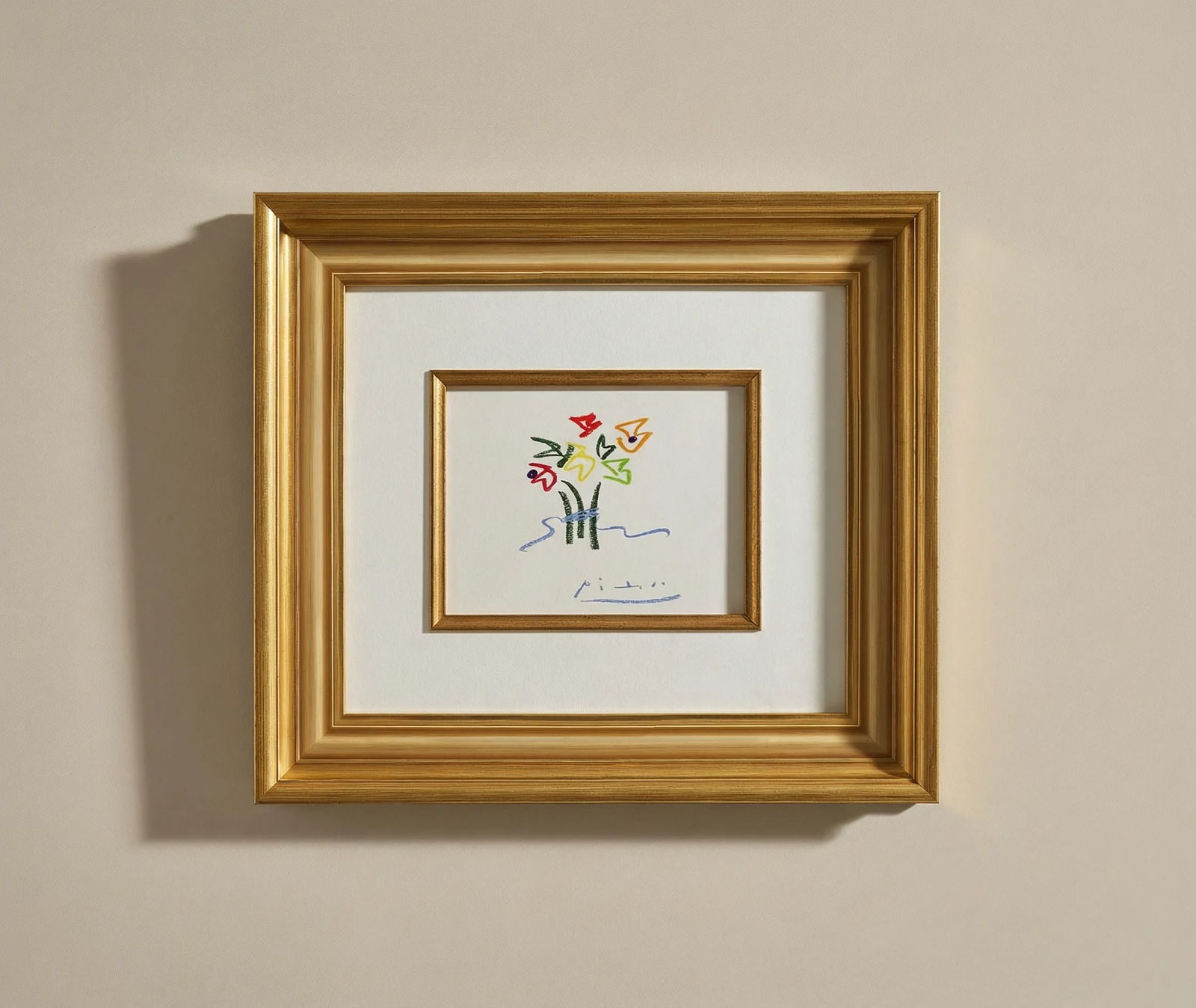 Pablo Picasso Framed Lithograph 65 Floral 1968: Title: Pablo Picasso Framed Lithograph 65 Floral 1968 Description: Title: Floral Artist: Pablo Picasso Country: Spain Medium: Lithograph- 65 Marks: Signed in plate, not numbered Paper Size: velum 13.7