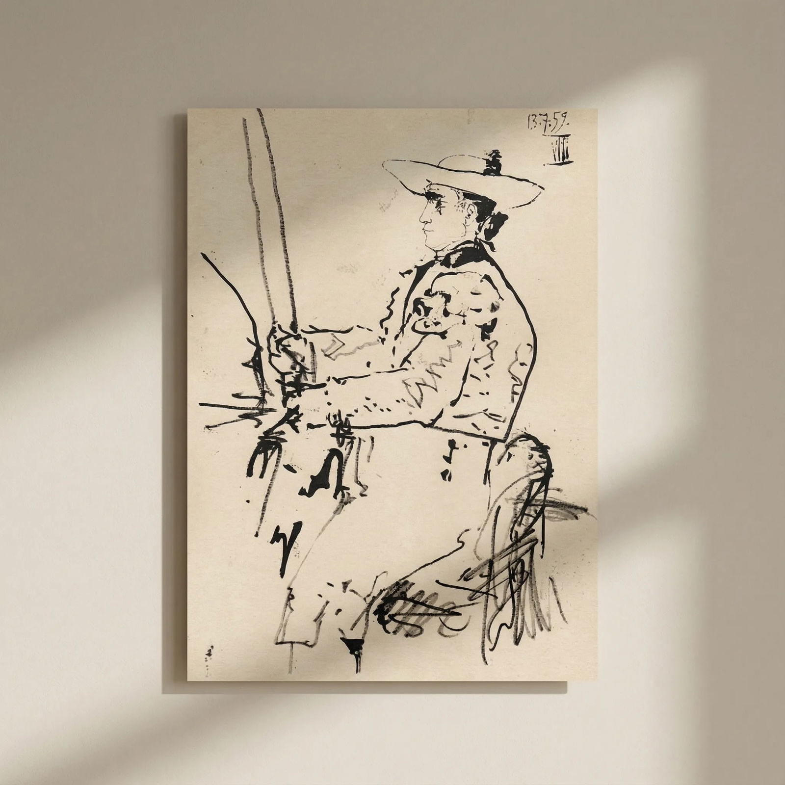 Pablo Picasso Toros y Toreros 8 dated 13/7/59: Title: Pablo Picasso Toros y Toreros 8 dated 13/7/59 Description: Artist: Pablo Picasso County: Spain Title: Toros y Toreros 8 dated 13/7/59 Medium: Bichromie Paper size: On vellum 14.75 x 10.50 inch