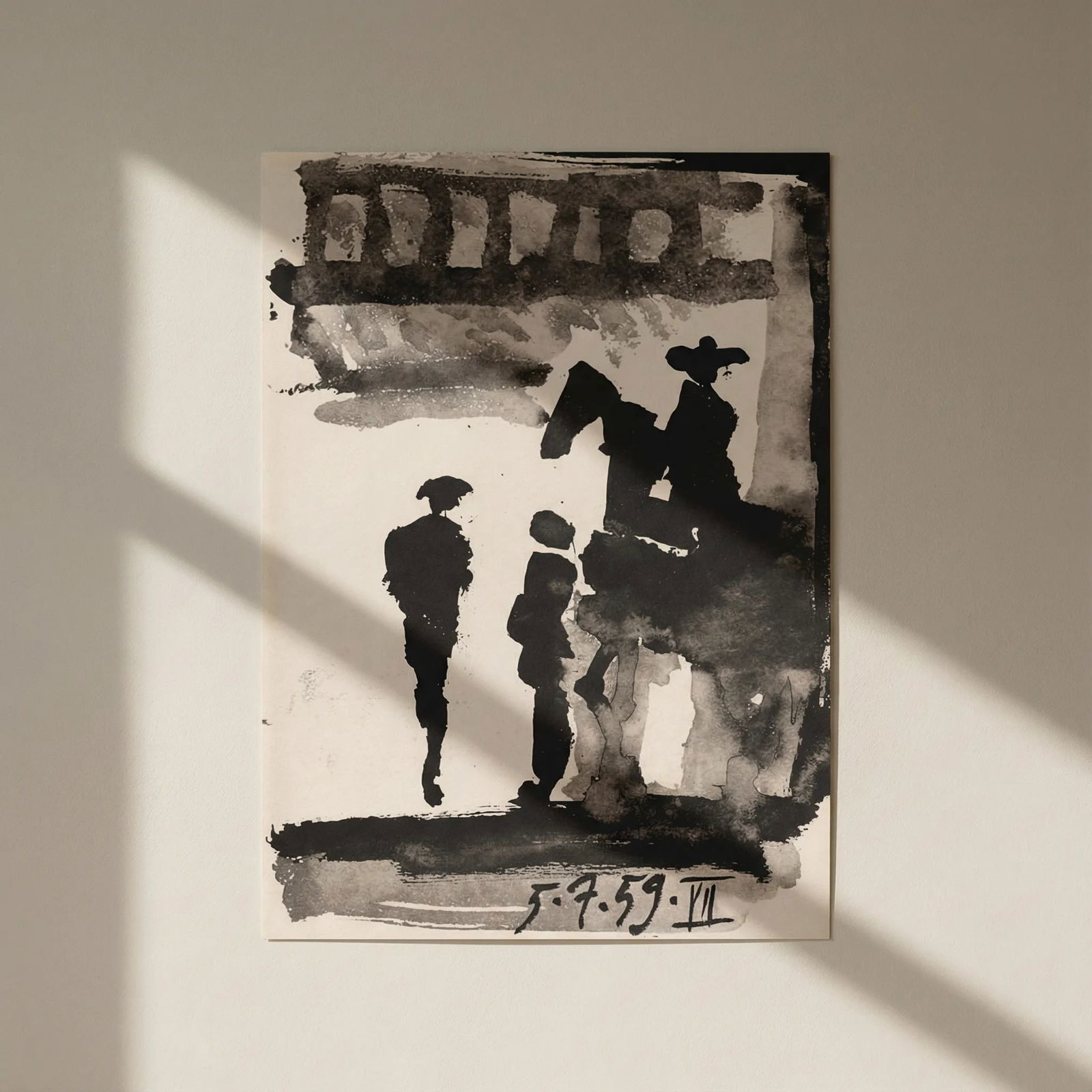 Pablo Picasso Toros y Toreros 7 dated 5/7/59: Title: Pablo Picasso Toros y Toreros 7 dated 5/7/59 Description: Artist: Pablo Picasso County: Spain Title: Toros y Toreros 7 dated 5/7/59 Medium: Bichromie Paper size: On vellum 14.75 x 10.50 inch Pu