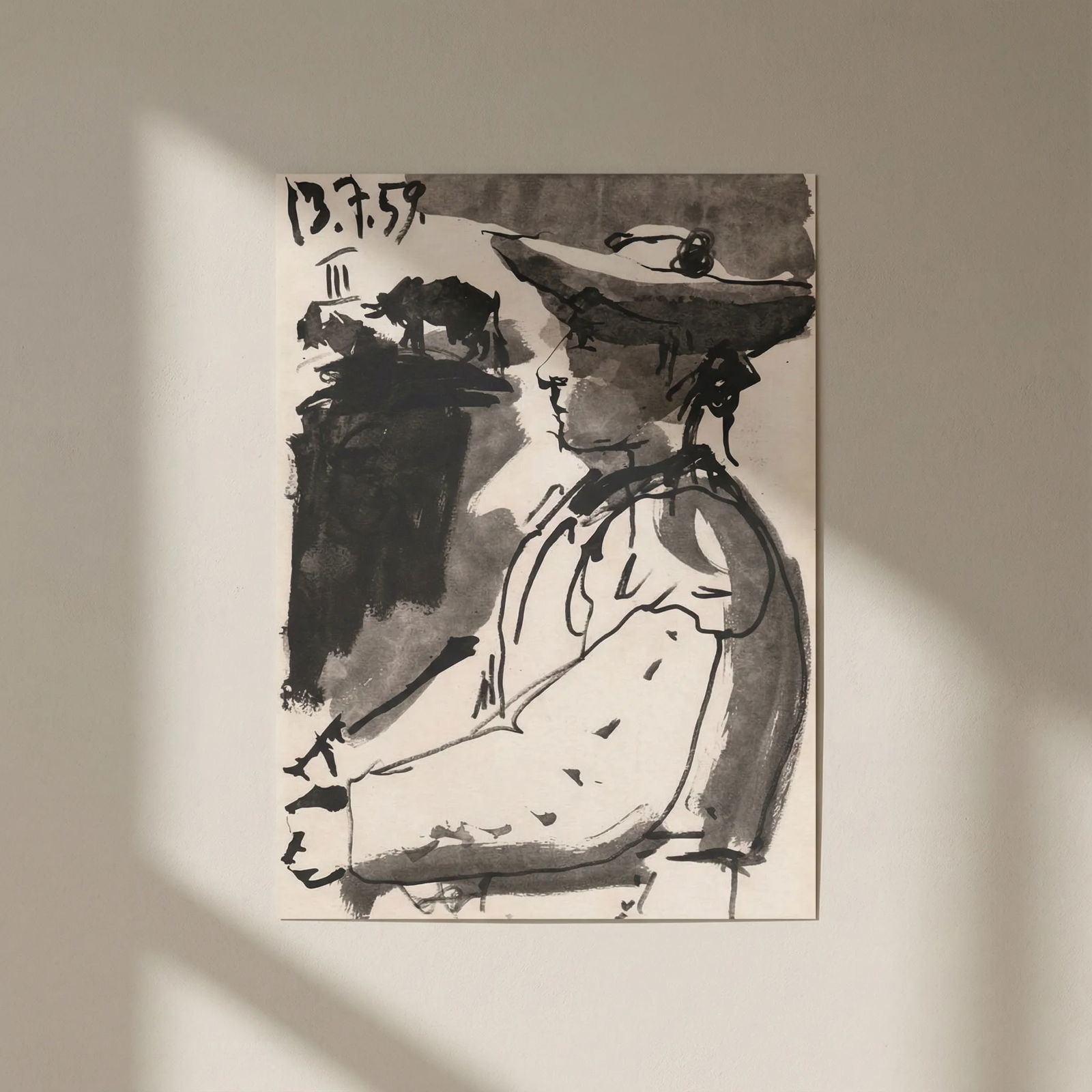 Pablo Picasso Toros y Toreros 3 dated 13/7/59: Title: Pablo Picasso Toros y Toreros 3 dated 13/7/59 Description: Artist: Pablo Picasso County: Spain Title: Toros y Toreros 3 dated 13/7/59 Medium: Bichromie Paper size: On vellum 14.75 x 10.50 inch