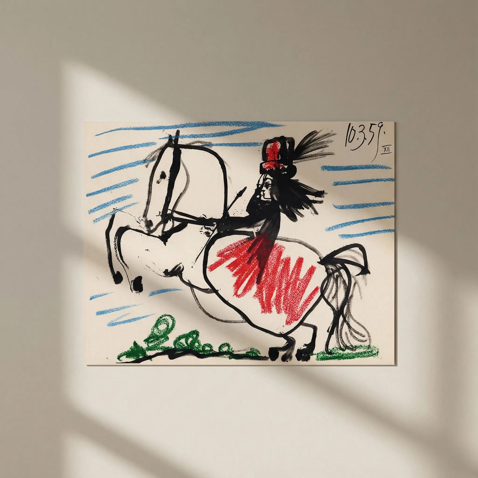 1961 Pablo Picasso Toros y Toreros 12 dated 10/3/59: Title: 1961 Pablo Picasso Toros y Toreros 12 dated 10/3/59 Description: Artist: Pablo Picasso Country: Spain Title: Toros y Toreros 12 dated 10/3/59 Medium: Quadrichromie Paper size: Vellum paper 14.7