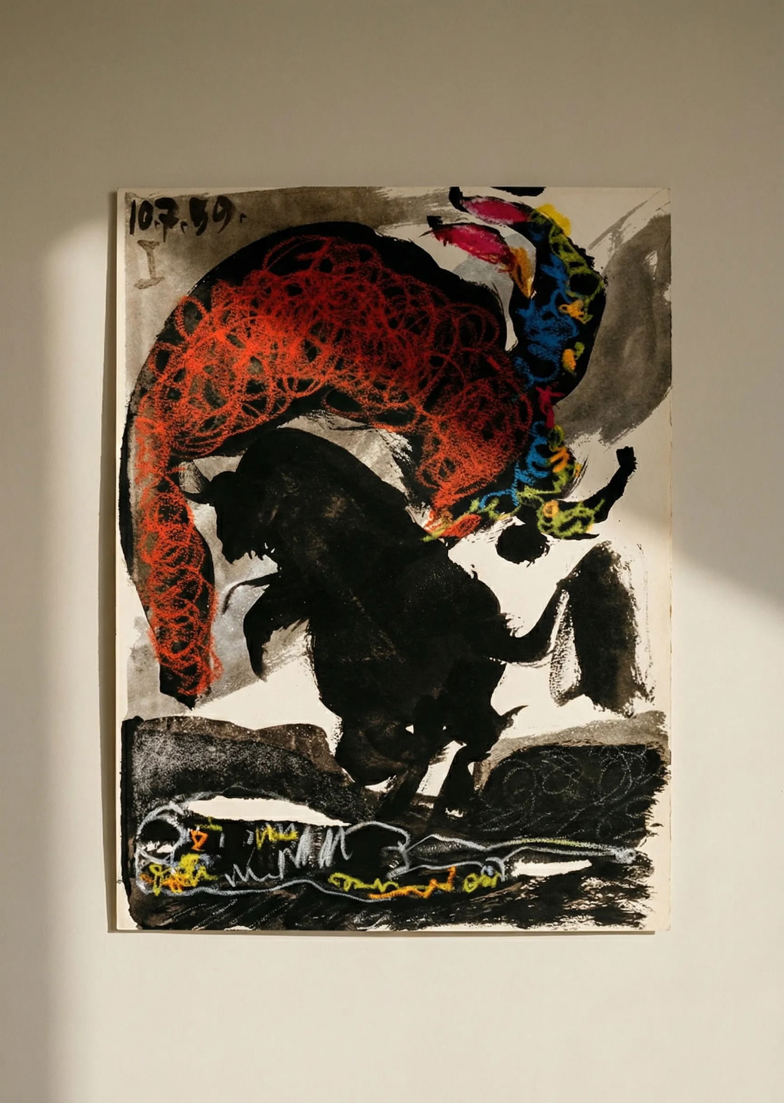 Pablo Picasso Toros y Toreros 1 dated 10/7/59: Title: Pablo Picasso Toros y Toreros 1 dated 10/7/59 Description: Artist: Pablo Picasso Country: Spain Title: Toros y Toreros 1 dated 10/7/59 Medium: Quadrichromie Paper size: Vellum paper 15 x 11 inc