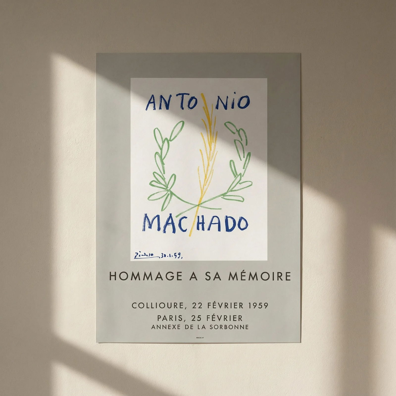 Picasso Lithograph 97 Homage a Machado Art in posters: Title: Picasso Lithograph 97 Homage a Machado Art in posters Description: Title: Homage a Antonio Machado Artist: Pablo Picasso Country: Spain Medium: Lithograph - 97 Paper size: 12.50 X 9.50 inch Pri