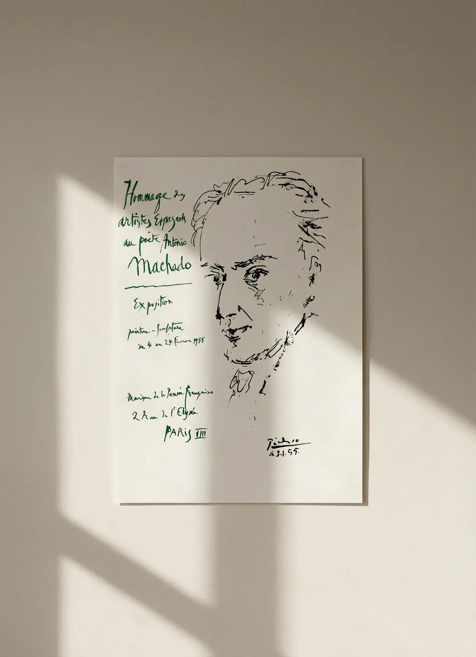 Picasso Lithograph 73 Homage a Poete Antonio Machado: Title: Picasso Lithograph 73 Homage a Poete Antonio Machado Description: Title: Homage a Poete Antonio Machado Artist: Pablo Picasso Country: Spain Medium: Lithograph - 73 Paper size: 12.50 X 9.50 inc