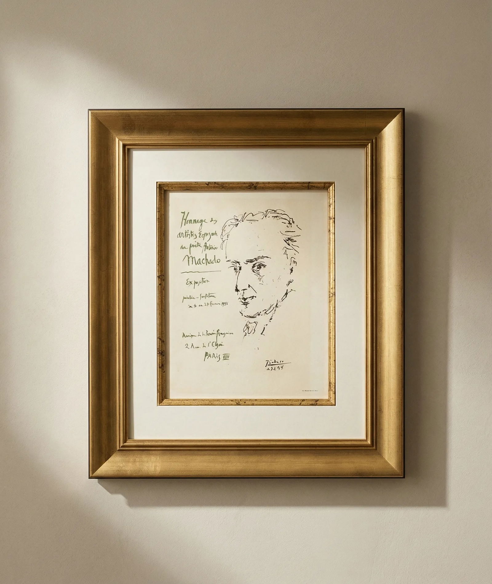 Picasso Lithograph 73 Homage a Machado art in posters framed: Title: Picasso Lithograph 73 Homage a Machado art in posters framed Description: Title: Homage a Machado Artist: Pablo Picasso Country: Spain Medium: Lithograph - 73 Marks: Not signed, not numbered Pa