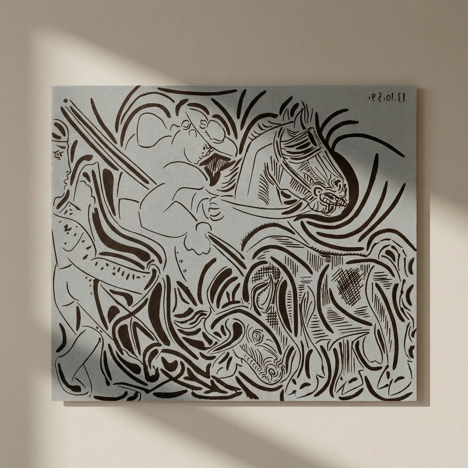 Picasso 17 Pique dated 13-10-59: Title: Picasso 17 Pique dated 13-10-59 Description: Artist: Pablo Picasso Country: Spain Title: Pique, dated 13-10-59 Medium: Multichrome - 17 Marks: Not signed, not numbered Paper size 12.50 x 15 inc