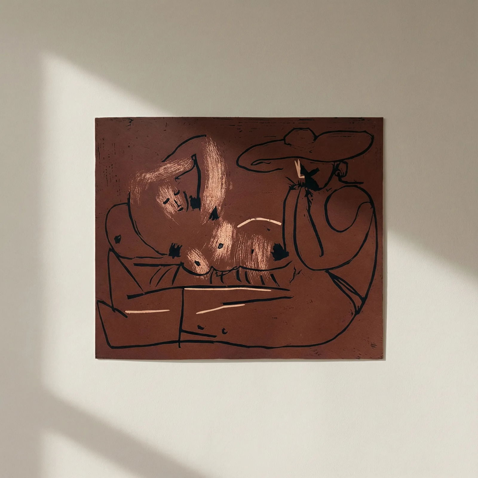 Picasso 16 Femme Couchee et Homme au Grand Chapeau: Title: Picasso 16 Femme Couchee et Homme au Grand Chapeau Description: Artist: Pablo Picasso Country: Spain Title: Femme Couchee et Homme au Grand Chapeau Medium: Multichrome - 16 Marks: Not signed, n