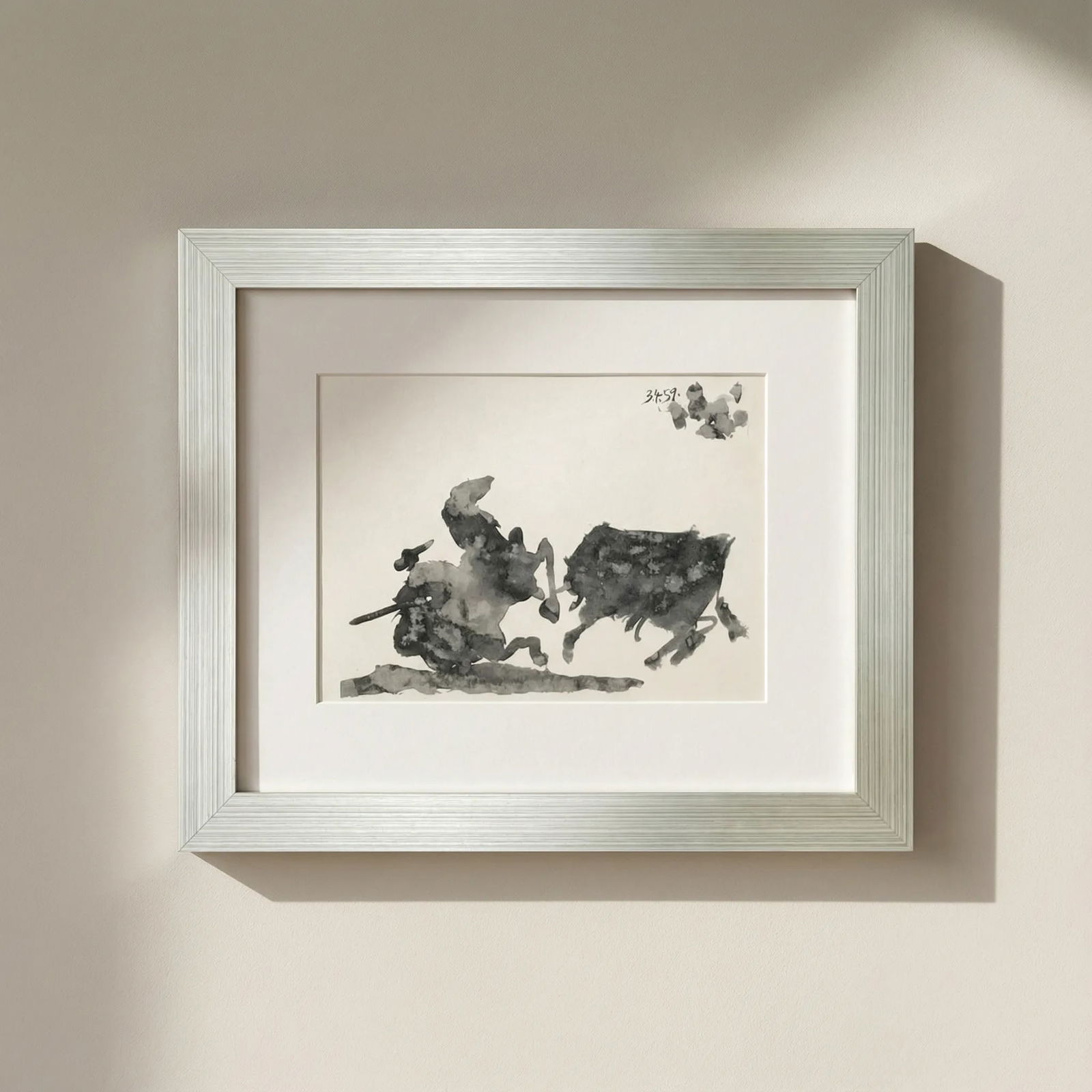 Pablo Picasso Toros y Toreros 14 dated 3-4-59 framed: Title: Pablo Picasso Toros y Toreros 14 dated 3-4-59 framed Description: Artist: Pablo Picasso Country: Spain Title: Toros y Toreros 14 dated 3-4-59 Medium: Bichromie Marks: Not signed, not numbered P