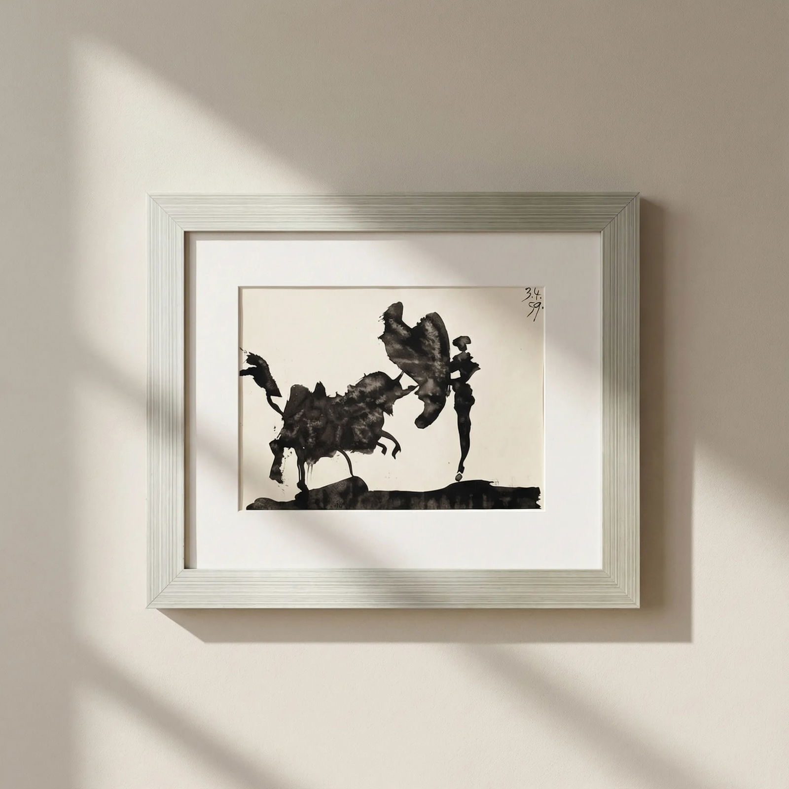 Pablo Picasso Toros y Toreros dated 3-4-59 framed: Title: Pablo Picasso Toros y Toreros dated 3-4-59 framed Description: Artist: Pablo Picasso Country: Spain Title: Toros y Toreros dated 3-4-59 Medium: Bichromie Marks: Not signed, not numbered Paper s