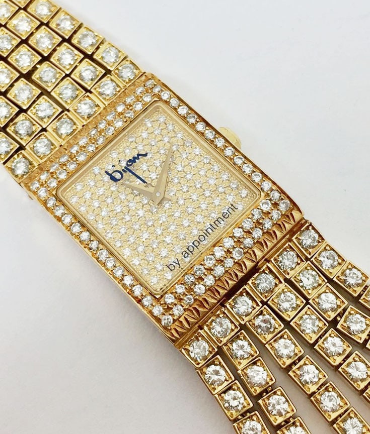 18k Yellow Gold BIJAN Ladies watch w/16ct Diamonds 25 pc out 100* EXLNT - 2