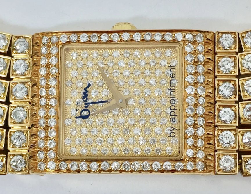 18k Yellow Gold BIJAN Ladies watch w/16ct Diamonds 25 pc out 100* EXLNT - 3