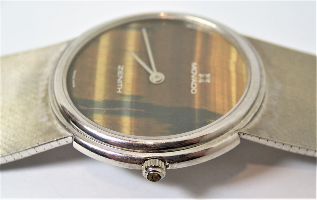 Solid 18k White Gold MOVADO by ZENITH Mens Watch TIGER Eye Dial* EXLNT - 12