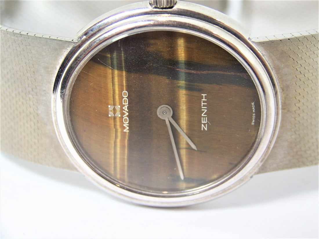 Solid 18k White Gold MOVADO by ZENITH Mens Watch TIGER Eye Dial* EXLNT - 3