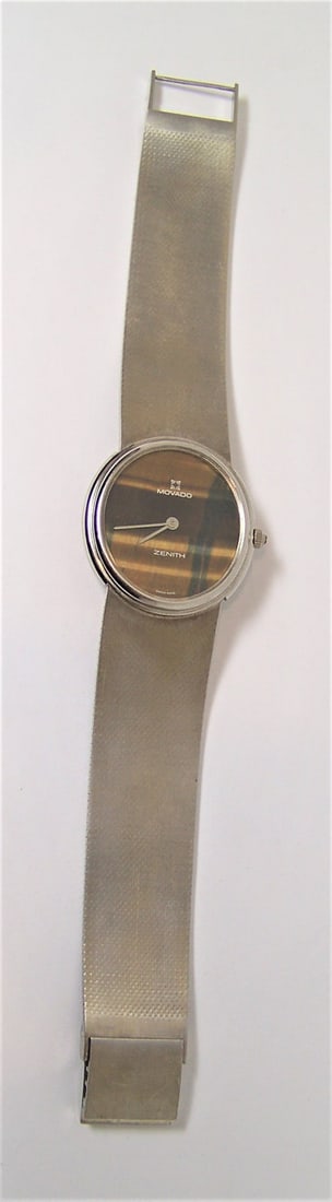 Solid 18k White Gold MOVADO by ZENITH Mens Watch TIGER Eye Dial* EXLNT - 9