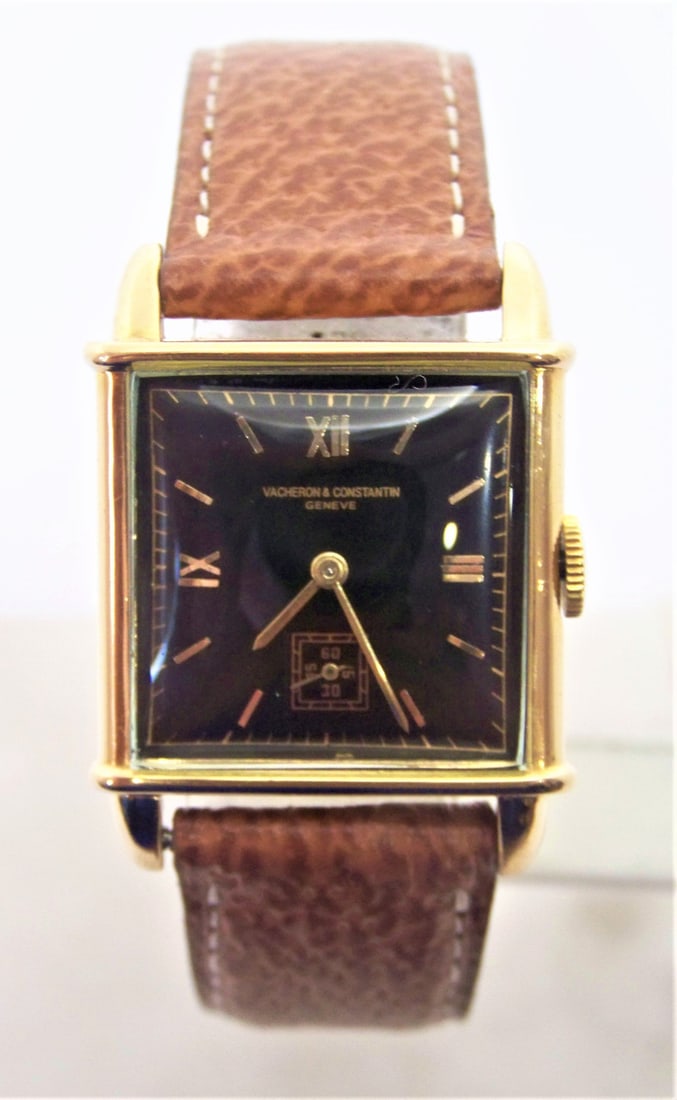 Vintage 18k Gold VACHERON CONSTANTIN Mens Winding Watch Black Dial Cal 458 EXLNT