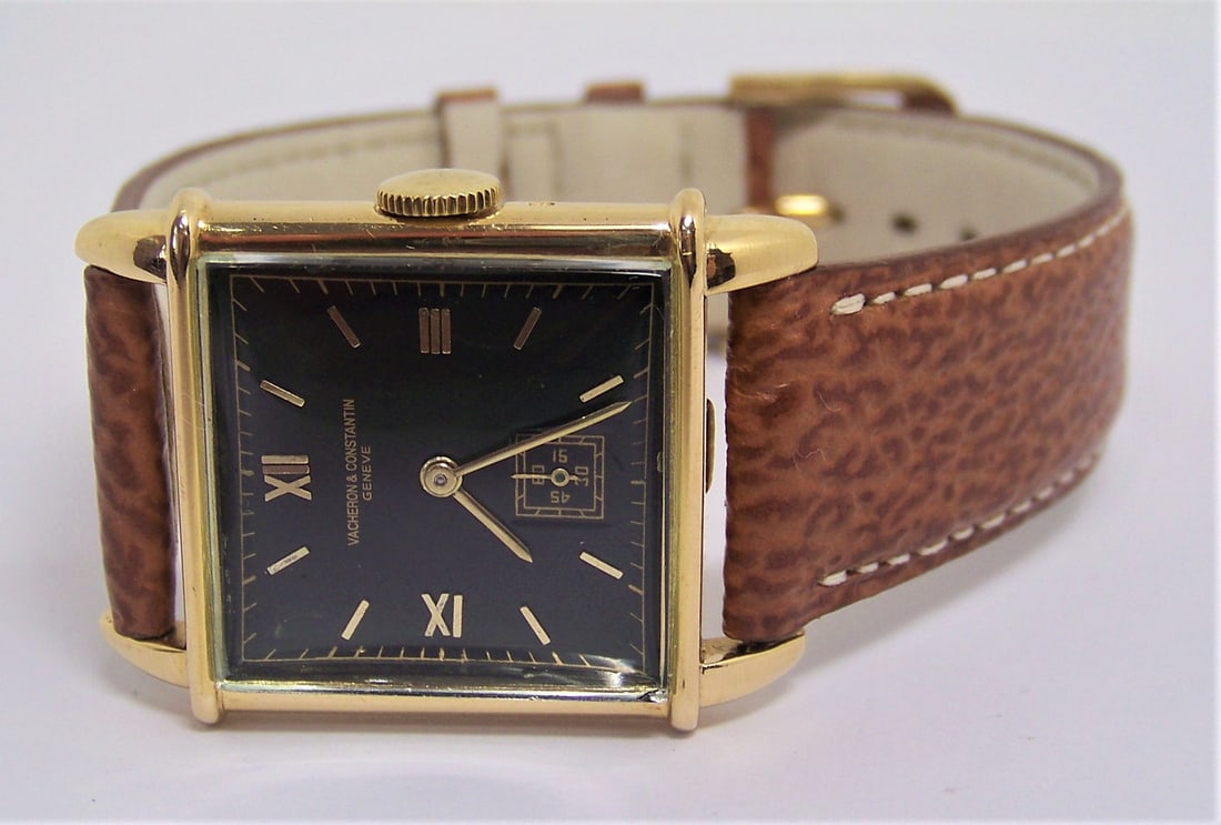 Vintage 18k Gold VACHERON CONSTANTIN Mens Winding Watch Black Dial Cal 458 EXLNT - 2