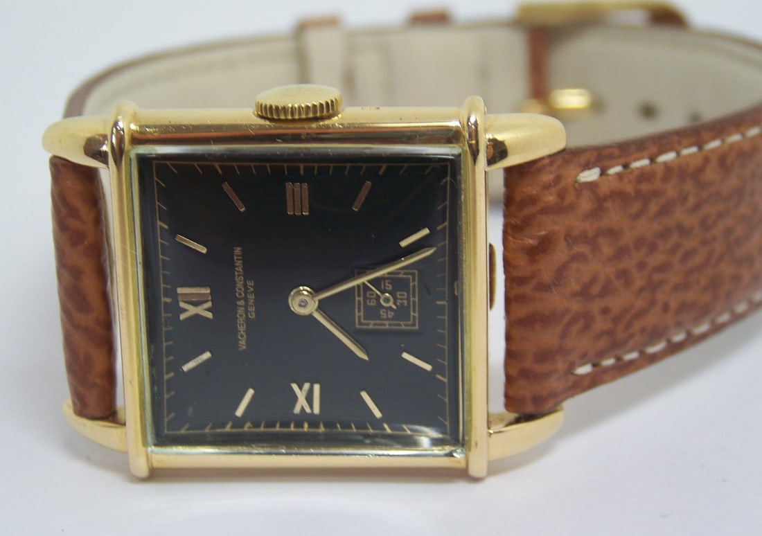 Vintage 18k Gold VACHERON CONSTANTIN Mens Winding Watch Black Dial Cal 458 EXLNT - 3