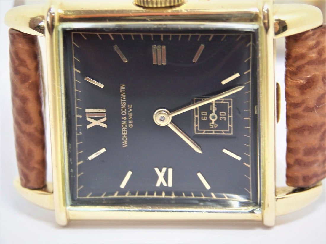 Vintage 18k Gold VACHERON CONSTANTIN Mens Winding Watch Black Dial Cal 458 EXLNT - 4