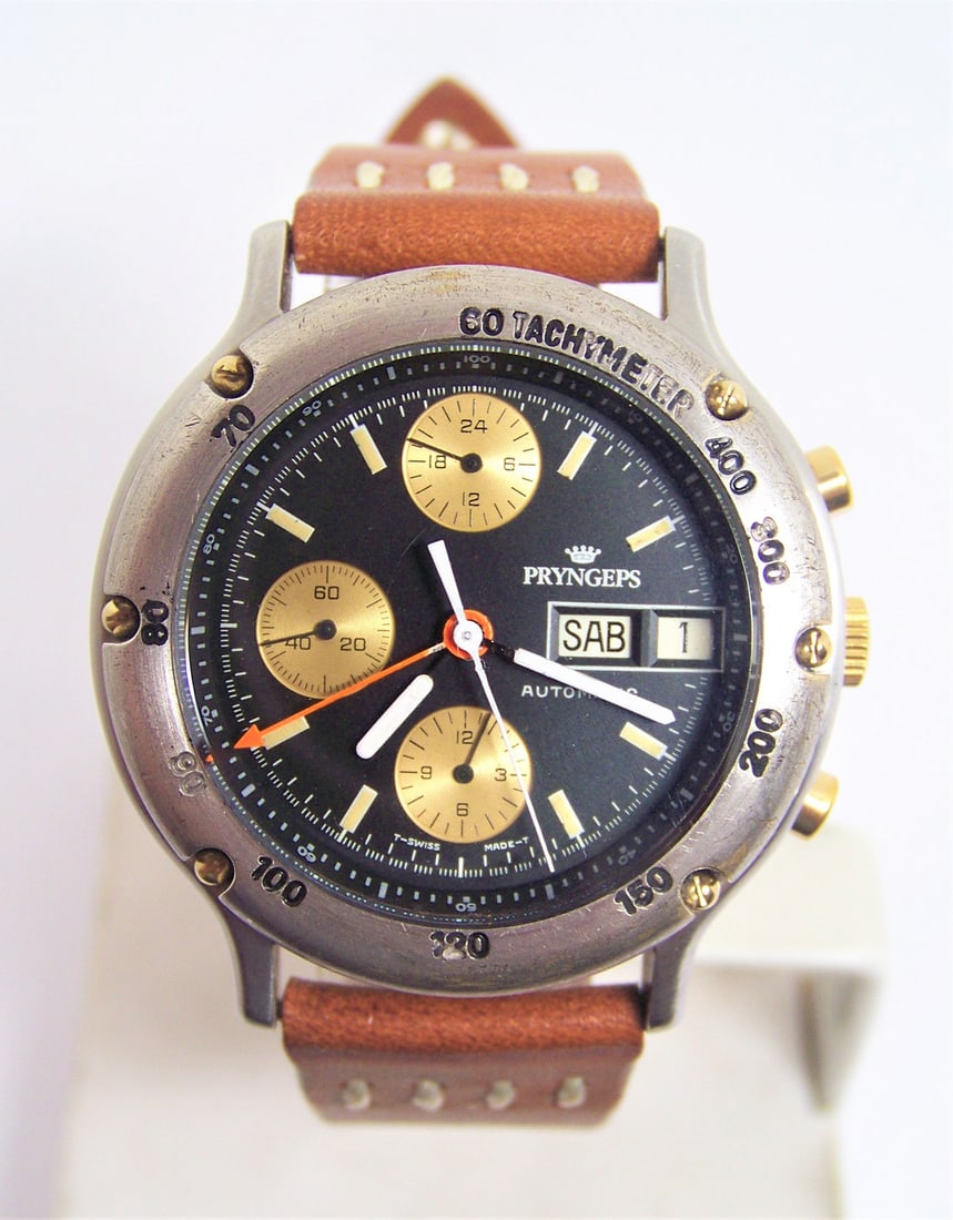 Vintage S/Steel PRYNGEPS Chronograph Automatic Day Date Watch 4025 c.1970s* EXLNT* SERVICED